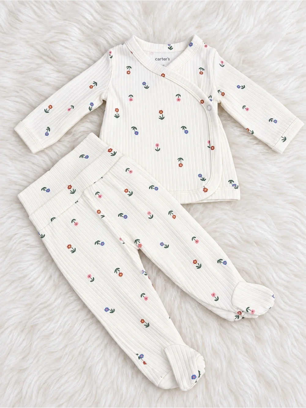 Carter's Cream Floral Ribbed Two-Piece Baby Pajama Set